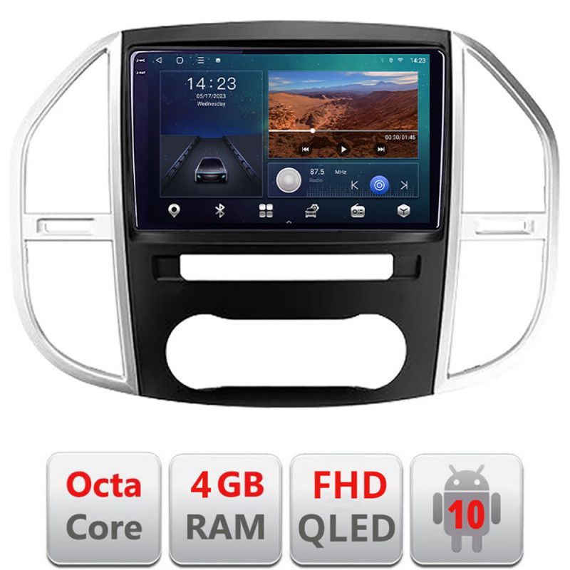 Navigatie mercedes vito w447 2016- android ecran qled octa core 4+64 carplay android auto kit-w447+edt-e310v3