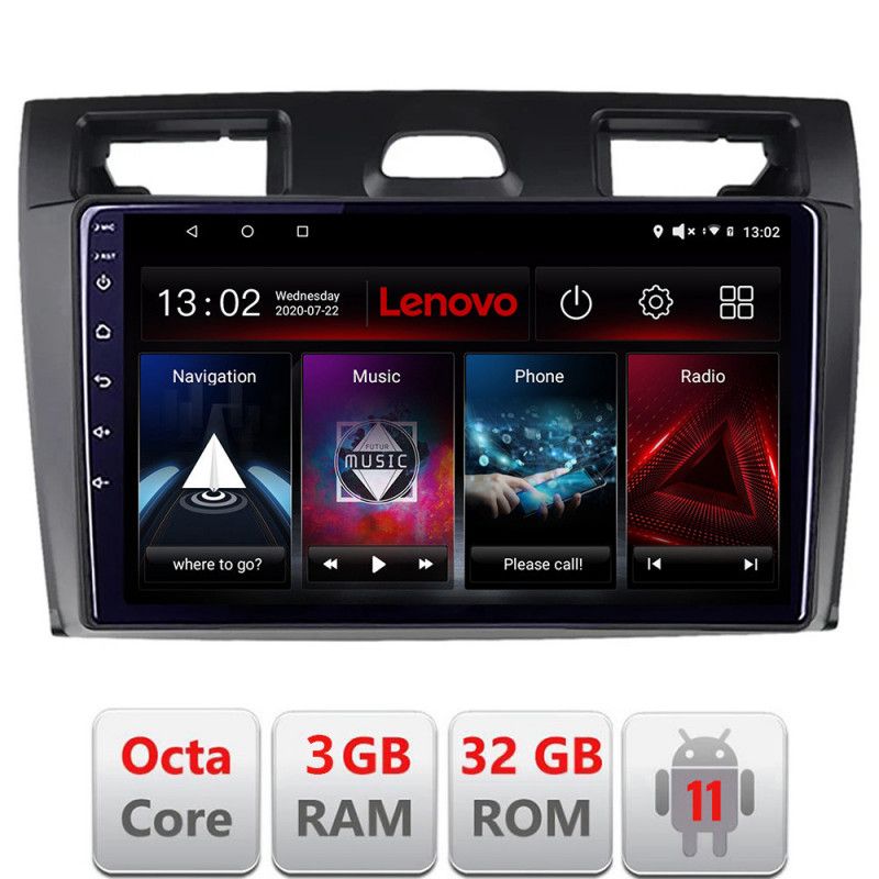 Navigatie Ford Fiesta MK5 2002-2008 Android radio gps internet Octa Core 3+32 KIT-fiesta-mk5+EDT-E509 LENOVO LITE