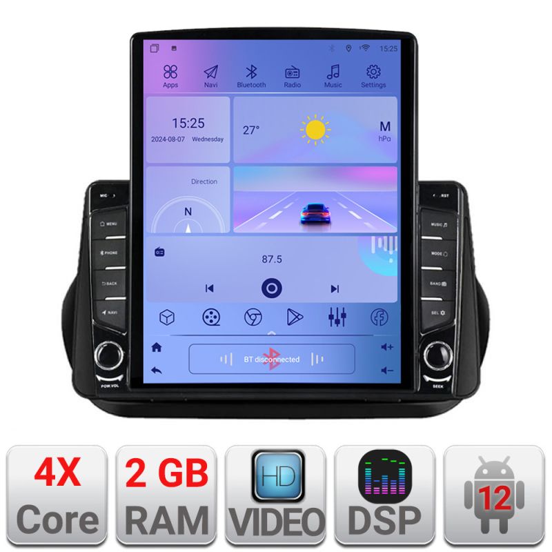 Navigatie Peugeot Bipper, CitroenNemo, Fiat Qubo 2008-2017 Android radio gps internet quad core 2+32 ecran vertical 9.7