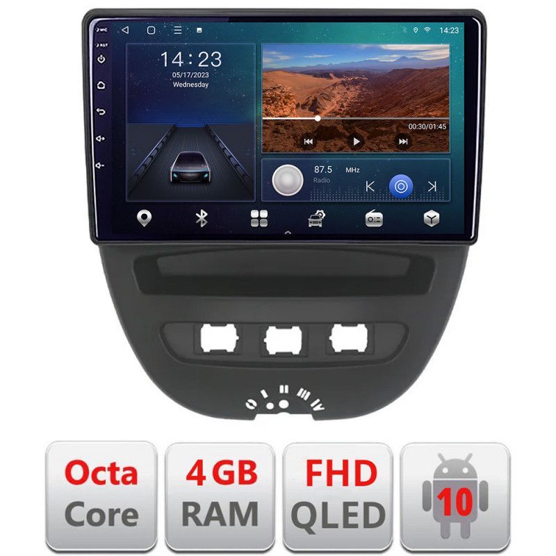Navigatie citroen c1 peugeot 107 toyota aygo 2005-2014 android radio gps internet quad core 4+64 carplay android auto kit-c1+edt-e310v3 v1