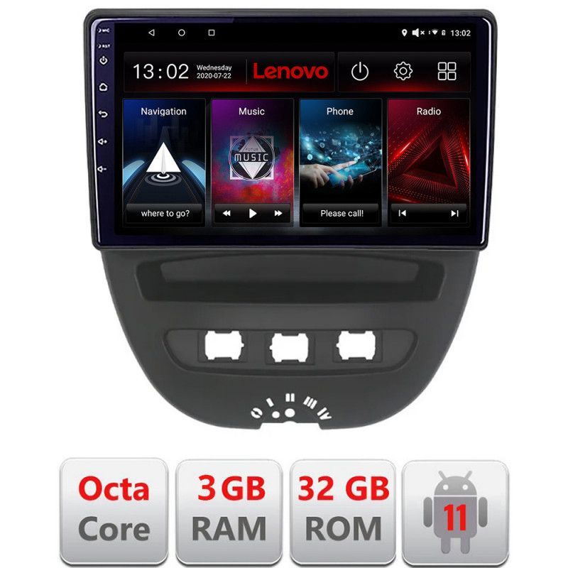 Navigatie Citroen C1 Peugeot 107 Toyota Aygo 2005-2014 Android radio gps internet Octa Core 3+32 KIT-C1+EDT-E510 v1 LENOVO LITE