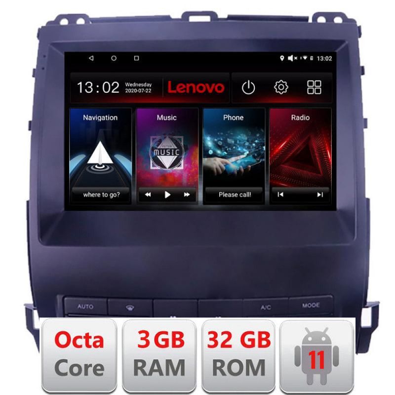 Navigatie Toyota Prado J120 2002-2009 D- j120 Octa Core cu Android Radio Bluetooth Internet GPS WIFI DSP 3+32 G v1 LENOVO LITE