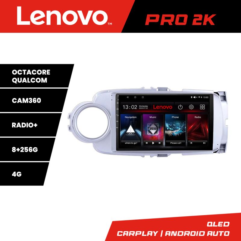 Navigatie Toyota Yaris 2010-2018 Lenovo Kit-YARIS10 8 core QLED 2K 8+256 360 Android Waze USB Navigatie Internet Youtube Radio Lenovo