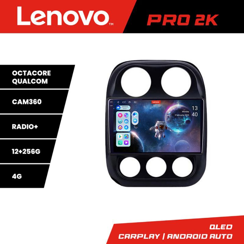 Navigatie Jeep Compass 2010-2016 Lenovo Kit-2500 8 core QLED 2K 12+256 360 Android Waze USB Navigatie Internet Youtube Radio