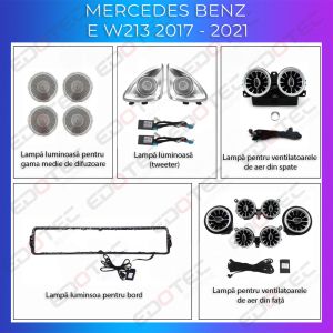 Lumini Ambientale Mercedes E W213 2017-2021 pachet complet control pe sistemul original sau telefon