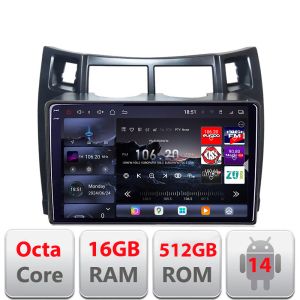 Navigatie Toyota Yaris 2008-2011 Edotec Kit-YARIS08 8 core QLED 2K 16+512 360 Android Waze USB Navigatie Internet Youtube Radio Edotec