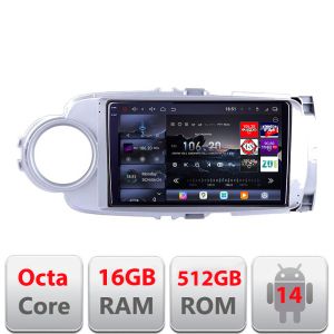 Navigatie Toyota Yaris 2010-2018 Edotec Kit-YARIS10 8 core QLED 2K 16+512 360 Android Waze USB Navigatie Internet Youtube Radio Edotec