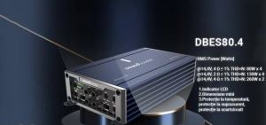 12 V-os D-BES80.4 tápellátású autórádió-erősítő, 4 csatorna, 120 W RMS, D osztály