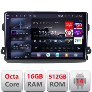 Navigatie Fiat Ducato 2021- Qled 2K Octa Core 16+512 LTE 4G DSP Wifi 5Ghz android auto carplay radio gps internet KIT-ducato2024+EDT-E809-2K